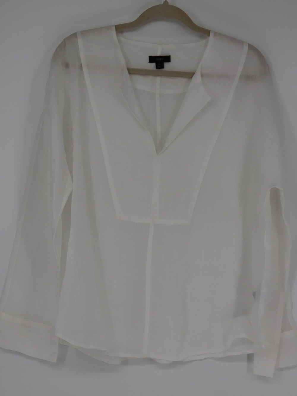 J.Crew Light Weight Semi Sheer White Ramie Pullover Top sz Large Coastal Preppy